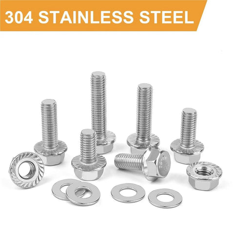 135 Piece M6 Flange Bolt Kit Heavy Duty With Nuts And Flat Washers In 304 Stainless Steel displayed on white background