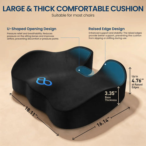 Kick Sciatica To The Curb With This Ergonomic Memory Foam Seat Cushion For Office Chair And Car Seat featuring U-shaped design.