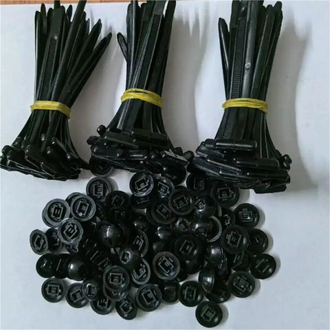 Universal Nylon Cable Tie Buckles 1000Pcs Self Locking Zip Ties For Auto Repair And Home Quick Fix Multipurpose Holder Kit Easy Install Heavy Duty Grip Workhorse For DIY Garage Projects, black nylon material in a bundle, front view.