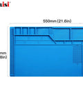 Magnetic Silicone Soldering Mat With Ruler And Screw Positions, Heat Resistant To 932 Fahrenheit, 500 Celsius, Blue 21.6x13.8 Inch