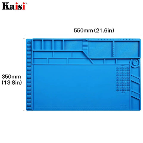 Magnetic Silicone Soldering Mat With Ruler And Screw Positions, Heat Resistant To 932 Fahrenheit, 500 Celsius, Blue 21.6x13.8 Inch