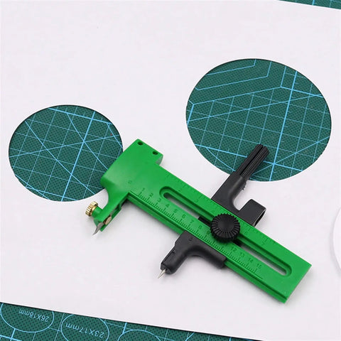 Double-Stage Adjustable Rotary Compass Circle Cutter For Paper Cardboard Vinyl Rubber Leather Crafts Dope Pro Grade Tool For Accurate Clean Circle Cuts Everyday making precise cuts on paper with green handle