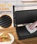 Aigostar 1000w Panini Press Sandwich Maker Non Stick Plates Quick Heat Even Cooking Crispy Grilling Appliance For Home Kitchen Party, easy to clean plates.