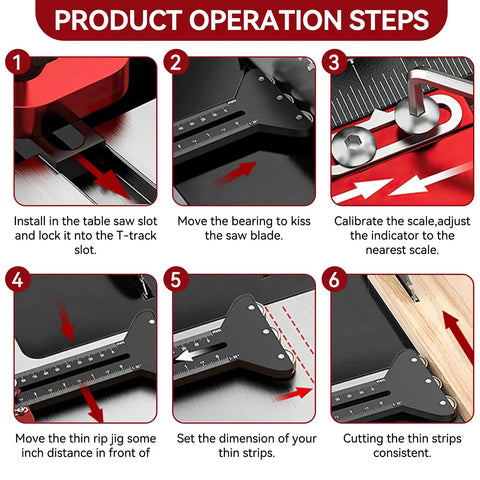 Product operation steps for Thin Rip Table Saw Jig Guide With 3 Pulleys, Rock Solid Aluminum Alloy Build, High-Precision U Slot Cutter Jig For Woodworking