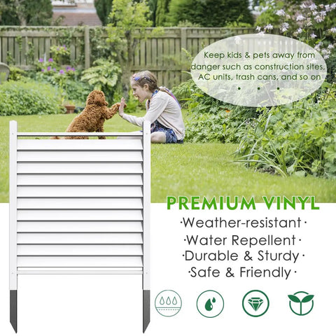 36 Inch Wide By 45 Inch High Outdoor Privacy Fence Panels For Air Conditioner Screens Vinyl White Plastic Picket Fence Enclosure No Rust Weatherproof Kit in garden setting