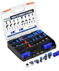 Push To Connect Air Fittings Kit For 1 Quarter Inch 3 Eighth Inch 1 Half Inch 1 Eighth Inch Tubing Pack Of 98 shown in case