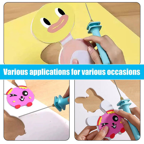 Person using 30W Foam Cutter Pen Kit With 15cm Hot Wire Power Adapter Electric Cutting Tool For Styrofoam Foam Carving And Model Making Art Projects 300C Max Temperature 12V 2.5A Supply Up To 30 Minutes Continuous Cutting to cut foam figures.