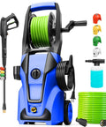 Adjustable 3000 Psi Pressure Washer With 33 Ft Hose, Four Nozzles And 500ml Foam Cannon, Ideal For Home Car And Outdoor Cleaning, Blue Portable Power Washer With Heavy Duty Build