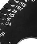 Wen ME210G thread pitch gauge, black metal with white markings, close-up view