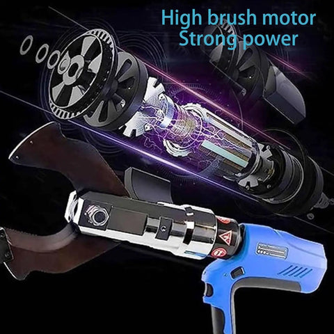 Cordless Electric Hydraulic Cable Cutter inner mechanics and digital display with dual 18V batteries, showing strong power design