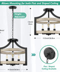 Versatile 3 Light Farmhouse Chandelier With Adjustable Height Pendant Or Semi Flush Mount Rustic Ceiling Light Fixture diagram