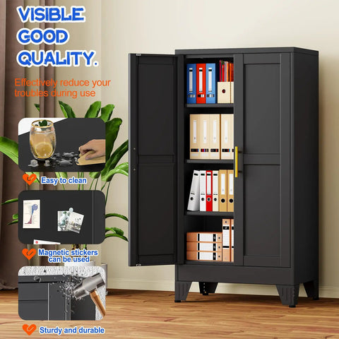Tall 47.2 Inch Metal Garage Storage Cabinet With Door And Adjustable Shelves For Indoor And Outdoor Use Heavy Duty Steel Tool Cabinet For Home Office Warehouse And Garage Black Versatile File Cabinet For Papers Tools And Supplies