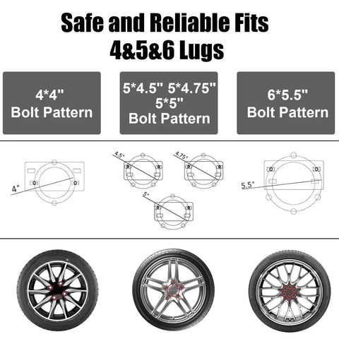 Illustration showing Beefed Up Heavy Duty Spare Tire Carrier Mount For Trailers And Boats, Locking Holder bolt patterns for 4 to 6 lug wheels.