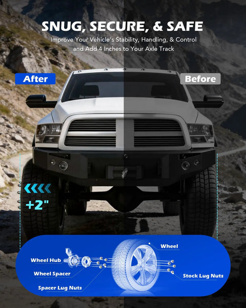 Before and after vehicle stability with 4x4 Wheel Spacers For Golf Carts Set Of 4, 2 Inch Spacers Compatible With EZGO Club Car ATVs