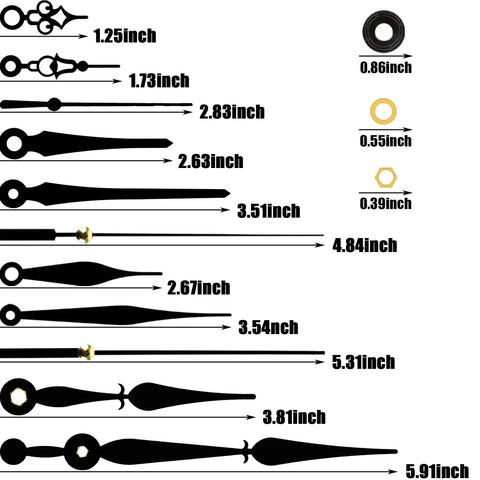 Dope 5 Pack High Torque Quartz Clock Movements Kit including 12 pairs of hands and gaskets in various sizes for DIY projects.