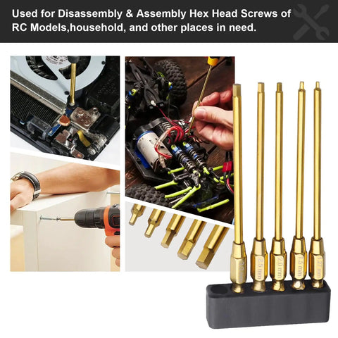 Titanium Quarter Inch RC Hex Driver Bit Set 1.27mm 1.5mm 2.0mm 2.5mm 3.0mm