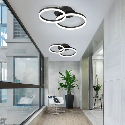 Modern 2 Ring LED Flush Mount Ceiling Light With 40W Power, Adjustable Color Temperature, Sleek Dope Black Finish in hallway
