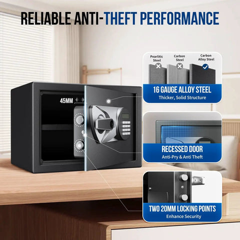 Home Biometric Safe 1.0 Cub With Fingerprint Access, 16 gauge alloy steel, recessed door, two 20mm locking points