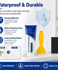 Hassle Free White Wall Repair Paste Kit With Built In Scraper For Quick Hole And Crack Patching showing waterproof tube and scraper tool.