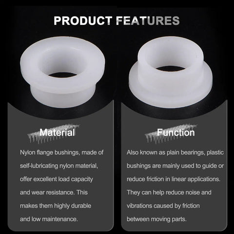 12 Pack Flanged Sleeve Bearings Plastic Bushings Nylon White Bore 10mm By 13mm OD By 6.5mm Length Flange 16.5mm Self Lubricating High Load