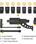 Heavy-Duty 11-Piece 1 Drive Torque Multiplier Wrench Set With 1:64 Ratio Delivers Up To 4800 Nm, includes 8 sockets and tools