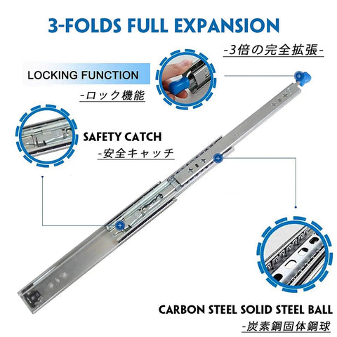 Beefy Heavy Duty Telescopic Drawer Slides With Full Extension Ball Bearing Rails, Smooth Quiet Glide, 264 Lbs Capacity