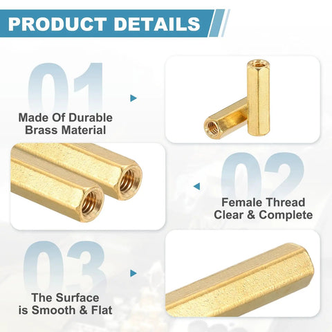 Brass Hex Coupling Nuts M6x35mm Female Thread Hexagonal Standoffs Spacer Nuts For PCB Motherboard Assembly pack of 4