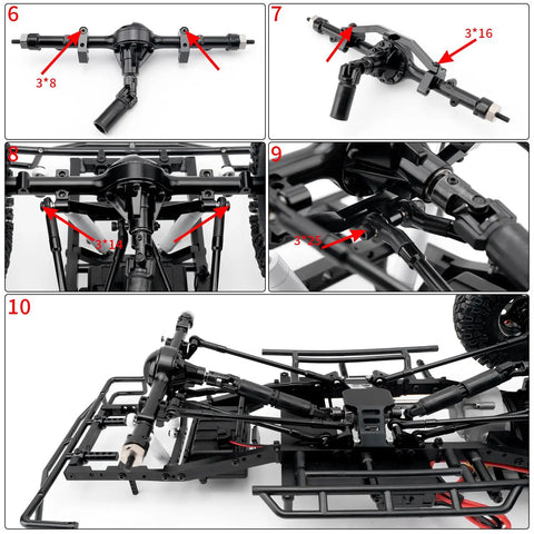 Aluminum Alloy 4 Link Kit Rear Axle With Panhard Bar Upgrade For 1/10 TF2 Trail Finder 2 RC Crawler Car That Converts The Factory Leaf Spring To A Stable 4 Link Suspension For Improved Handling Durability And Easy Bolt On Fit, black rear axle