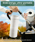 Portable Breast Milk Chiller With Digital Temp Display 22 Oz On The Fly Cooler kept fresh while attached to stroller.