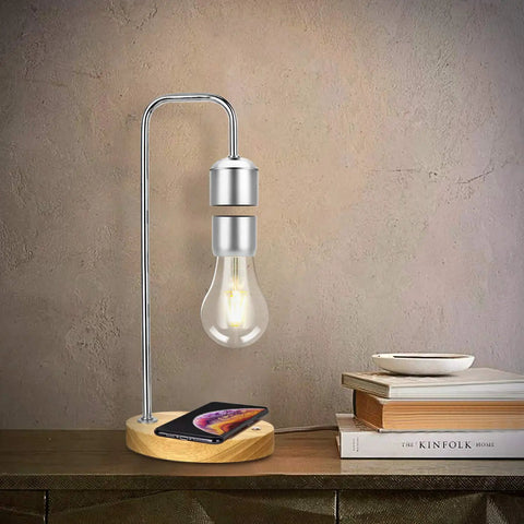 Dope Levitating LED Light Bulb With Wireless Charger, Floating Maglev Lamp That Hovers In Mid Air, Slick Silver Desk Lamp
