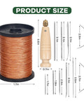 Three Spool Nylon Thread Sewing Kit With Pro Grade 3 Spools Of 80 Yards In Black White And Brown Heavy Duty Needles Set Five Straight And Two Curved Sewing Awl Ideal For Upholstery Leather Shoes And DIY Crafts. Image shows spool, awl, needles with dimensions.