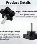 Eight Pack M8 X 20mm Star Shape Head Knurled Thumbscrews with black steel threaded hand bolt knobs, showing design and material features.