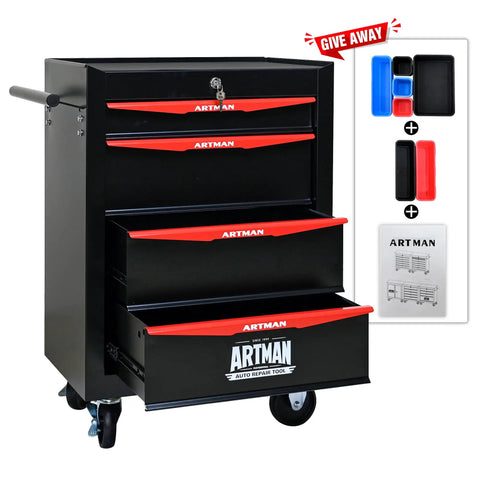 Heavy Duty Rolling Tool Chest With Locking Wheels And Ball Bearing Drawers, 4 drawer mobile garage tool cart, metal black