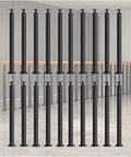 Slick Heavy Duty Wrought Iron Stair Spindles With Rock Solid 270 Degree Flat Brackets For Decks And Porches Pre Drilled Steel Balusters stacked for outdoor renovations.