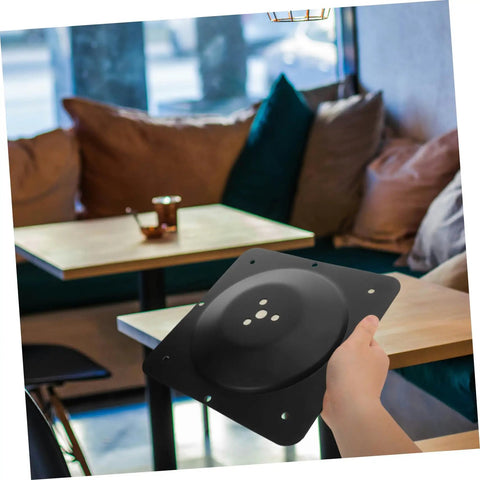 Heavy Duty Table Leg Mounting Plate And Rock Solid Fixing Bracket For Wobbly Furniture Repair Sofa Attachment No Sweat Install Top Shelf DIY Hardware Kit, black steel plate in hand.