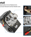 LF10-4H Air Compressor Pressure Switch Replacement 95-125 PSI Range, 20A, 4 Port, Unloader Valve, metal and plastic parts shown.