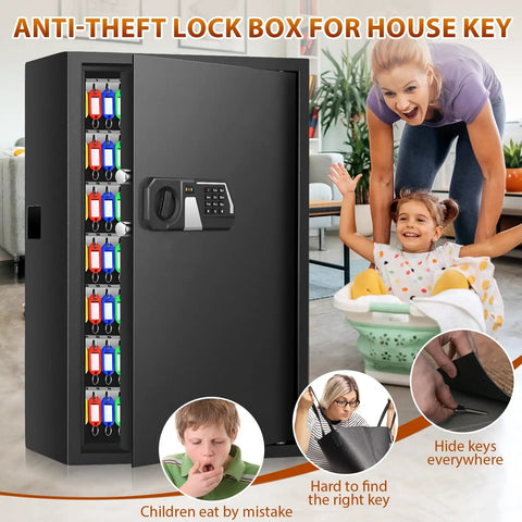 Fireproof 144 Key Safe Cabinet With Wall Mount Anti Theft Key Box With Combination Lock, steel construction shown with keys organized.