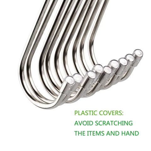 20 Pack 3.4 Inch Stainless Steel S Shaped Hooks Heavy Duty Hangers showing plastic covers to prevent scratches