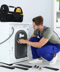 Man using 48 Pack Heavy Duty Plastic Composite Shims For Furniture Doors Toilets And More Weatherproof Leveling Wedges on appliance