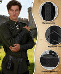 Epic Seven Piece Renaissance Costume Set For Men With Faux Leather Pauldron Shoulder Armor Bracers Detachable Cape