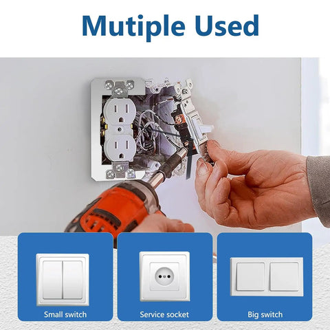 Heavy Duty Metal Wall Plate Spacers For Electrical Box And 12 Pack Outlet Shim Kit To Banish Wobbly Switches And Keep Plates Fit Like A Glove Against Drywall Secure Fit, showing installation of different switch types.