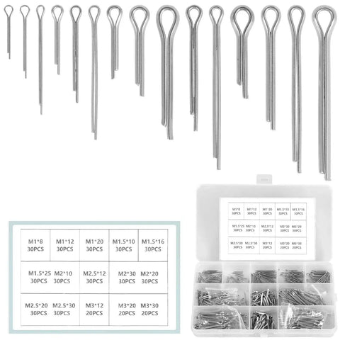 420 Piece 304 Stainless Steel Cotter Pin Clip Set With Hairpin Design in clear storage box, assorted sizes visible