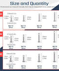 Size chart of Stainless Steel Clevis Pins Kit 44Pcs 12 Sizes 304 Grade Assortment Go-To For M3 M4 M5 Fasteners Link And Hinge Pins