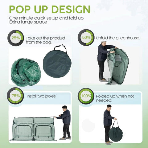 Pop Up Greenhouse Tent Cover Tunnel For Backyard Plants Large PE Grow House With Mesh Windows Sunshine Room For Warmth And Seedling Care Frost Protection Includes Stakes And Guy Ropes Easy Setup