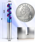 Carbide Square End Mill With Nano Blue Coating One Quarter Inch Shank 3 Flute CNC Milling Bit Set for Aluminum Copper Magnesium Alloys