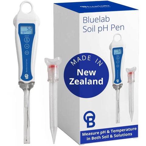Soil pH Pen Digital Meter And Water Test Kit For Hydroponics And Indoor Grow Rooms with box and glass probe shown.