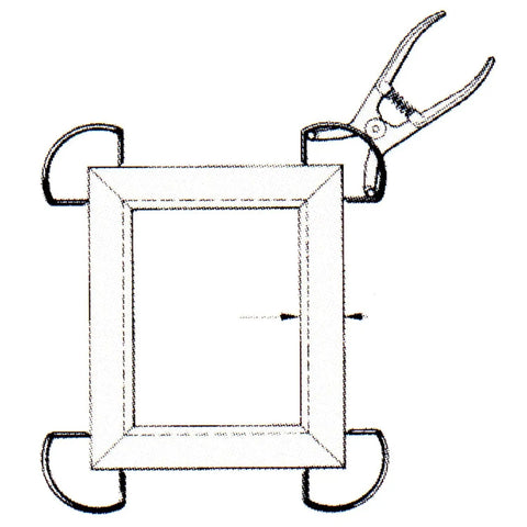Solid A Size Miter Clamp Rings 10 Pack Heavy Duty Spring Steel Frame Joining Bands securing a wooden picture frame. 