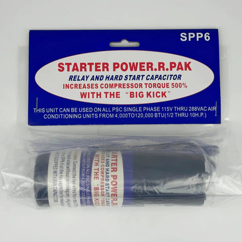 Hard Start Kit For Air Conditioners 3 Pack, Universal 115V-288VAC Replacement packaging and components in clear bag.