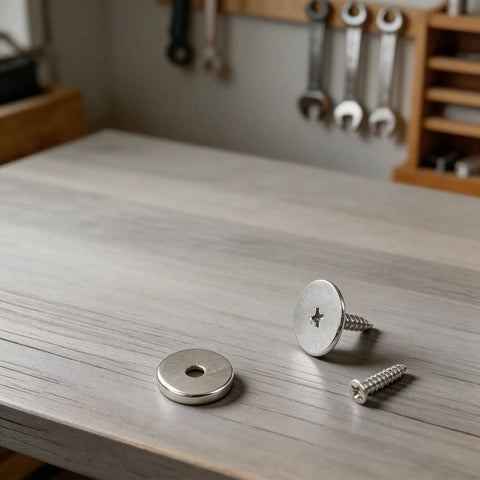 Magnetic Cabinet Door Catch With 15 Lbs Magnetic Hold Heavy Duty Stainless Steel Drawer Latch components on table