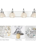 Chrome Vanity Lights For Bathroom Over Mirror, Modern Crystal Orb Vanity Light Fixtures, 4 Light Bar with Jewel Crystal Shades